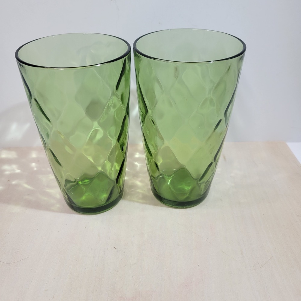 Set‎ of 2 Green vintage 60s Textured Tumblers Drinking Glasses